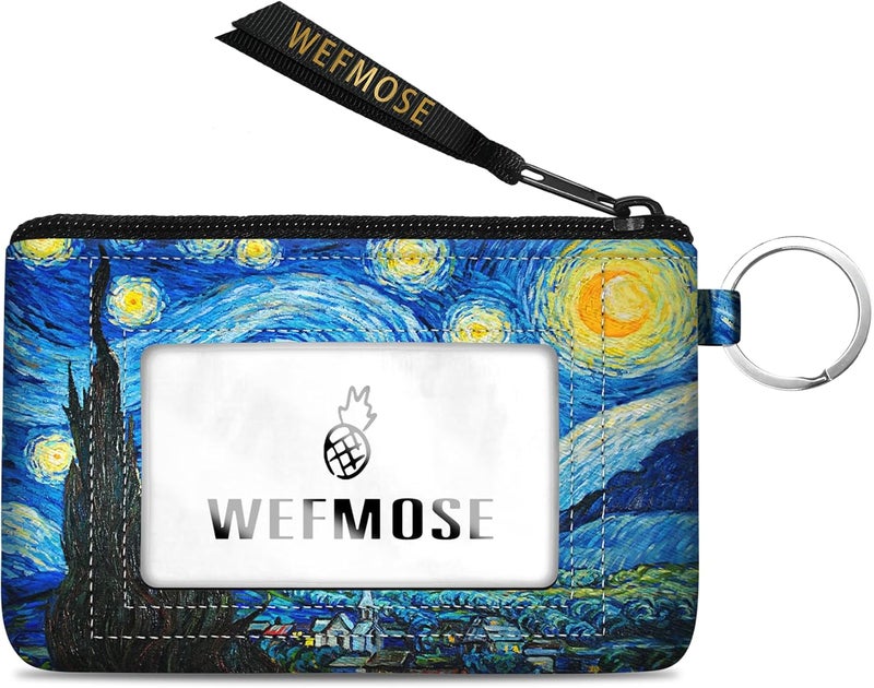 WEFMOSE Small Wallet Keychain with Clear ID Window Zipper Cute ID Case Coin Purse for Women Water Resistant Coin Pouch-Starry Night Keychain Wallet - Image 1